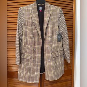 Vince Camuto Yellow and Brown Plaid Blazer